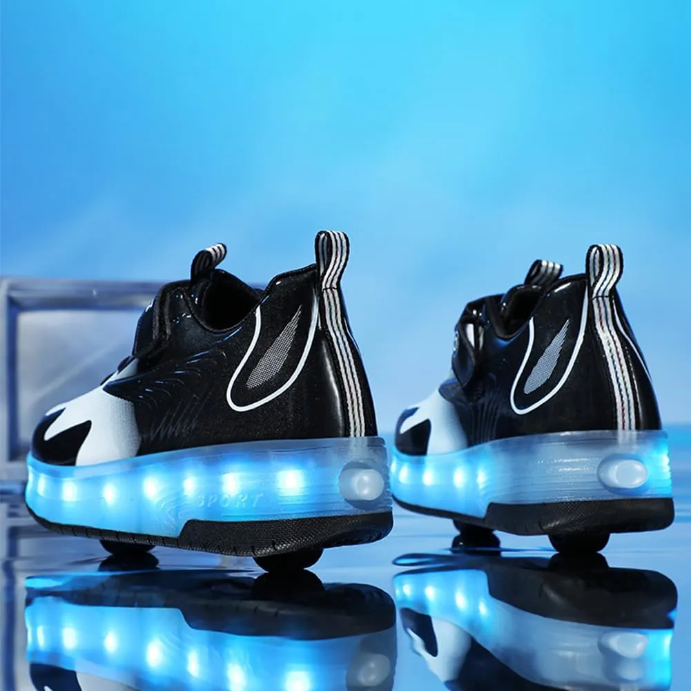 Kids LED Roller Skate Shoes with Double Wheels Rechargeable Retractable Wheels Light Up Sneakers for Christmas Birthday Gifts