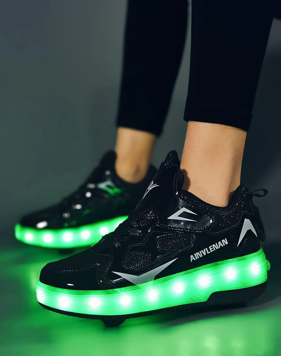 Kids LED Roller Skate Shoes with Double Wheels Rechargeable Retractable Wheels Light Up Sneakers for Christmas Birthday Gifts