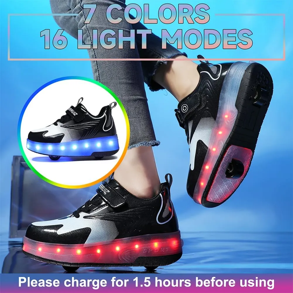 Kids LED Roller Skate Shoes with Double Wheels Rechargeable Retractable Wheels Light Up Sneakers for Christmas Birthday Gifts