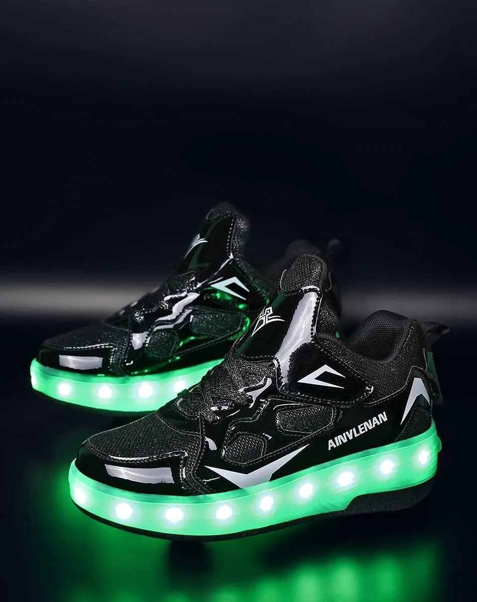 Kids LED Roller Skate Shoes with Double Wheels Rechargeable Retractable Wheels Light Up Sneakers for Christmas Birthday Gifts