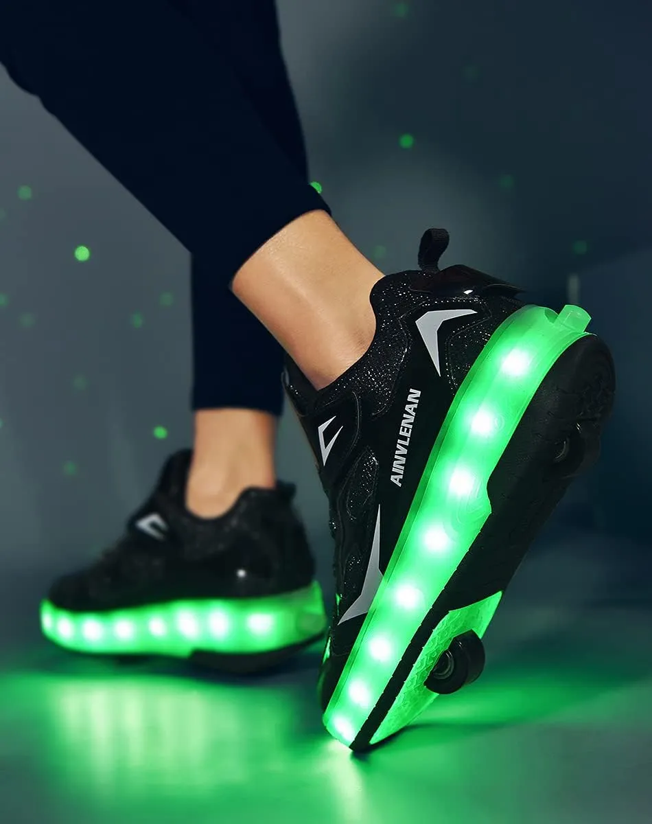 Kids LED Roller Skate Shoes with Double Wheels Rechargeable Retractable Wheels Light Up Sneakers for Christmas Birthday Gifts