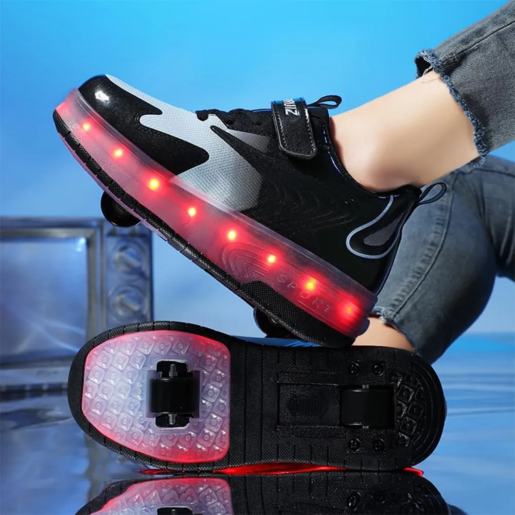 Kids LED Roller Skate Shoes with Double Wheels Rechargeable Retractable Wheels Light Up Sneakers for Christmas Birthday Gifts