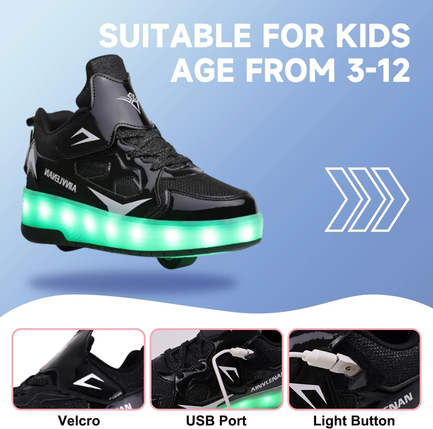Kids LED Roller Skate Shoes with Double Wheels Rechargeable Retractable Wheels Light Up Sneakers for Christmas Birthday Gifts