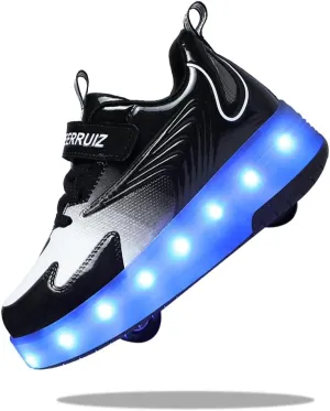 Kids LED Roller Skate Shoes with Double Wheels Rechargeable Retractable Wheels Light Up Sneakers for Christmas Birthday Gifts