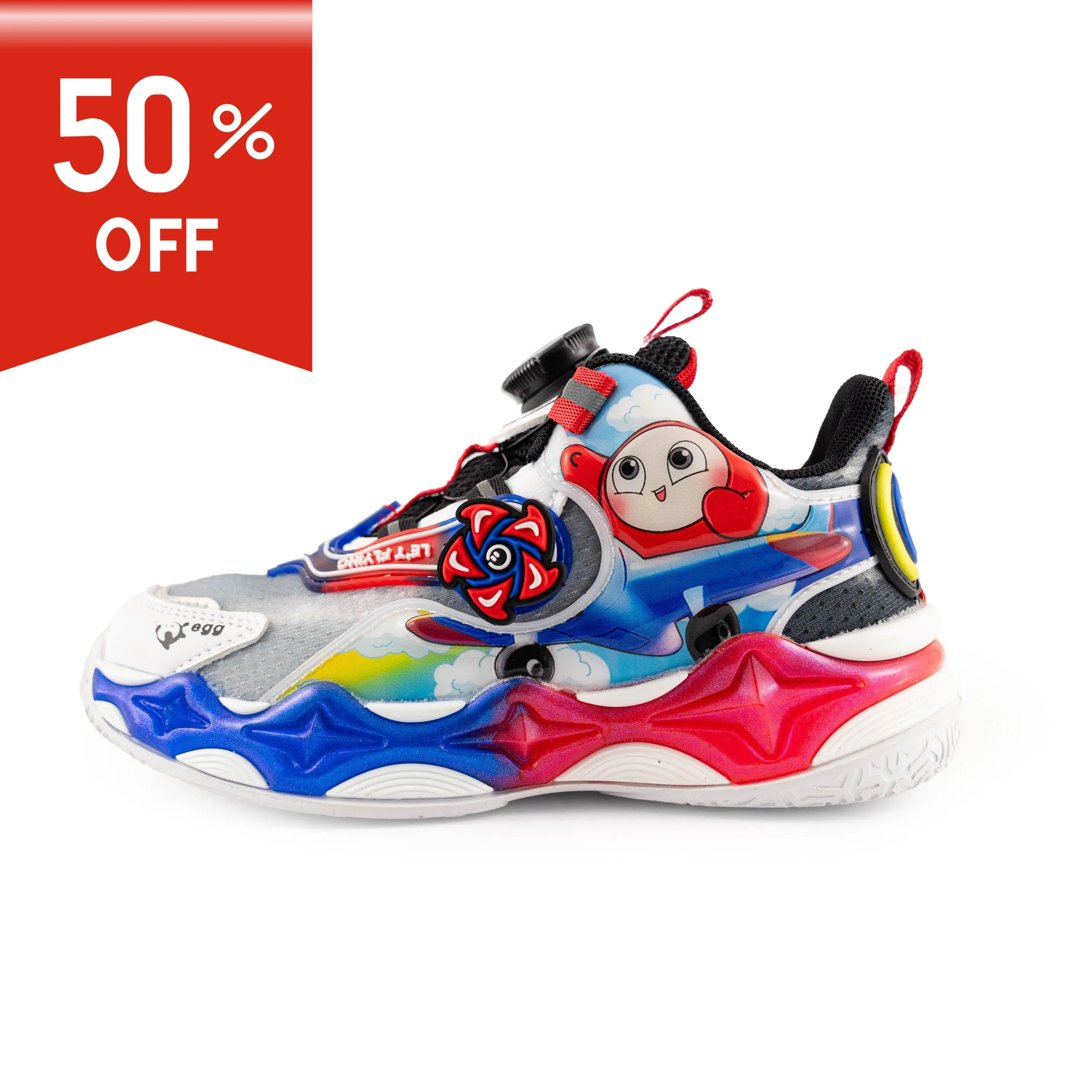 Kids' LED Sneakers with Rotating Buckle and Flywheel – H601 Red