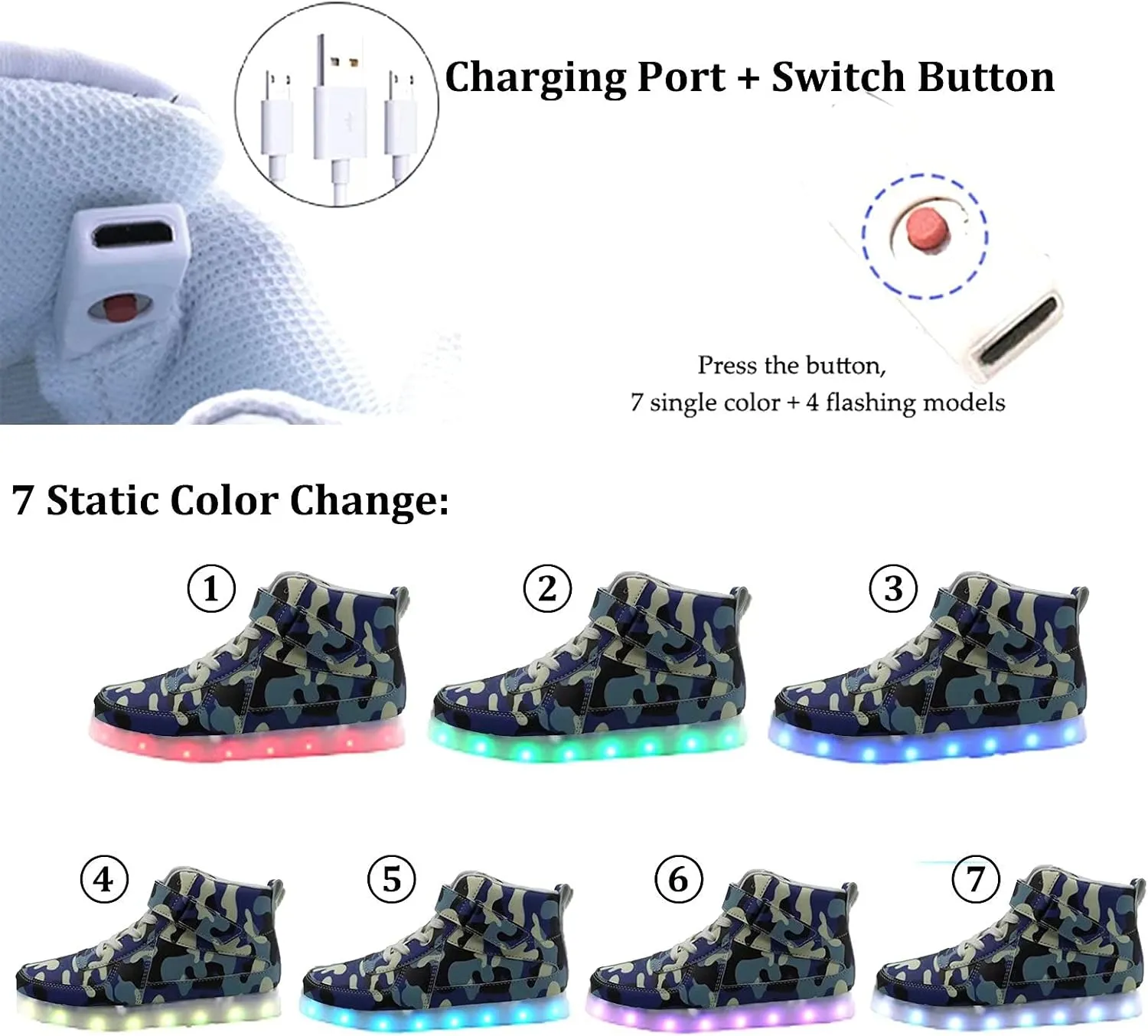 Kids Light Up Shoes with USB Charging Flashing LED Sneakers High Top Luminous Dancing Shoe for Boys and Girls Child Unisex