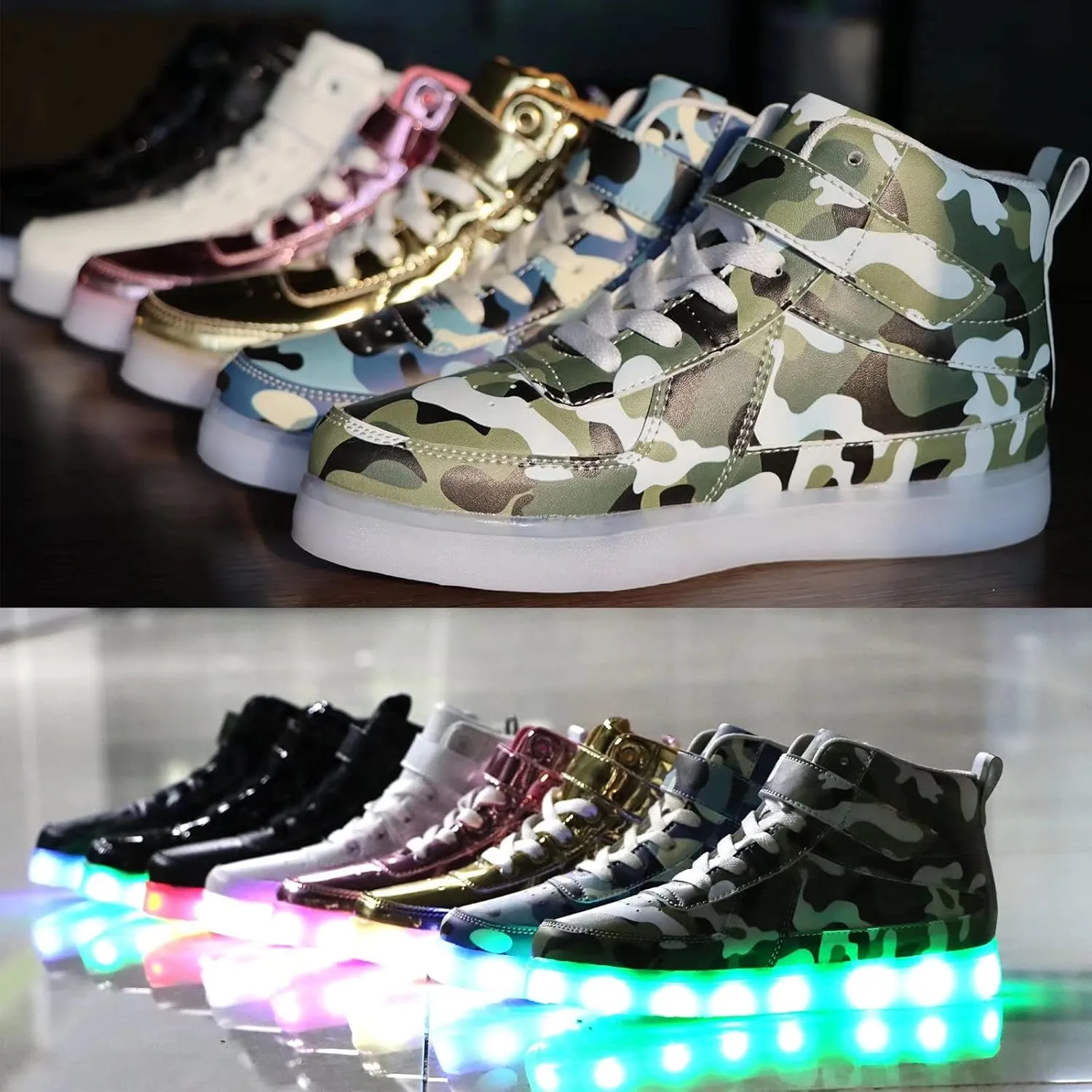 Kids Light Up Shoes with USB Charging Flashing LED Sneakers High Top Luminous Dancing Shoe for Boys and Girls Child Unisex