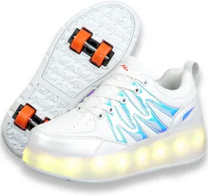 Kids Roller Shoes - Upgraded 4 Wheels 16 LED Colorful Model Rechargeable Boys Girls Sneaker Retractable Skateboarding Wheels Shoes for Beginner More Balanced Party Birthday Christmas Best Gift