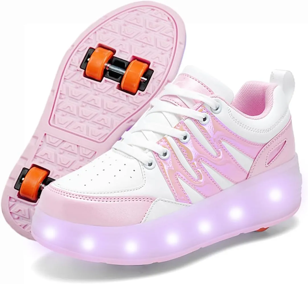 Kids Roller Shoes - Upgraded 4 Wheels 16 LED Colorful Model Rechargeable Boys Girls Sneaker Retractable Skateboarding Wheels Shoes for Beginner More Balanced Party Birthday Christmas Best Gift