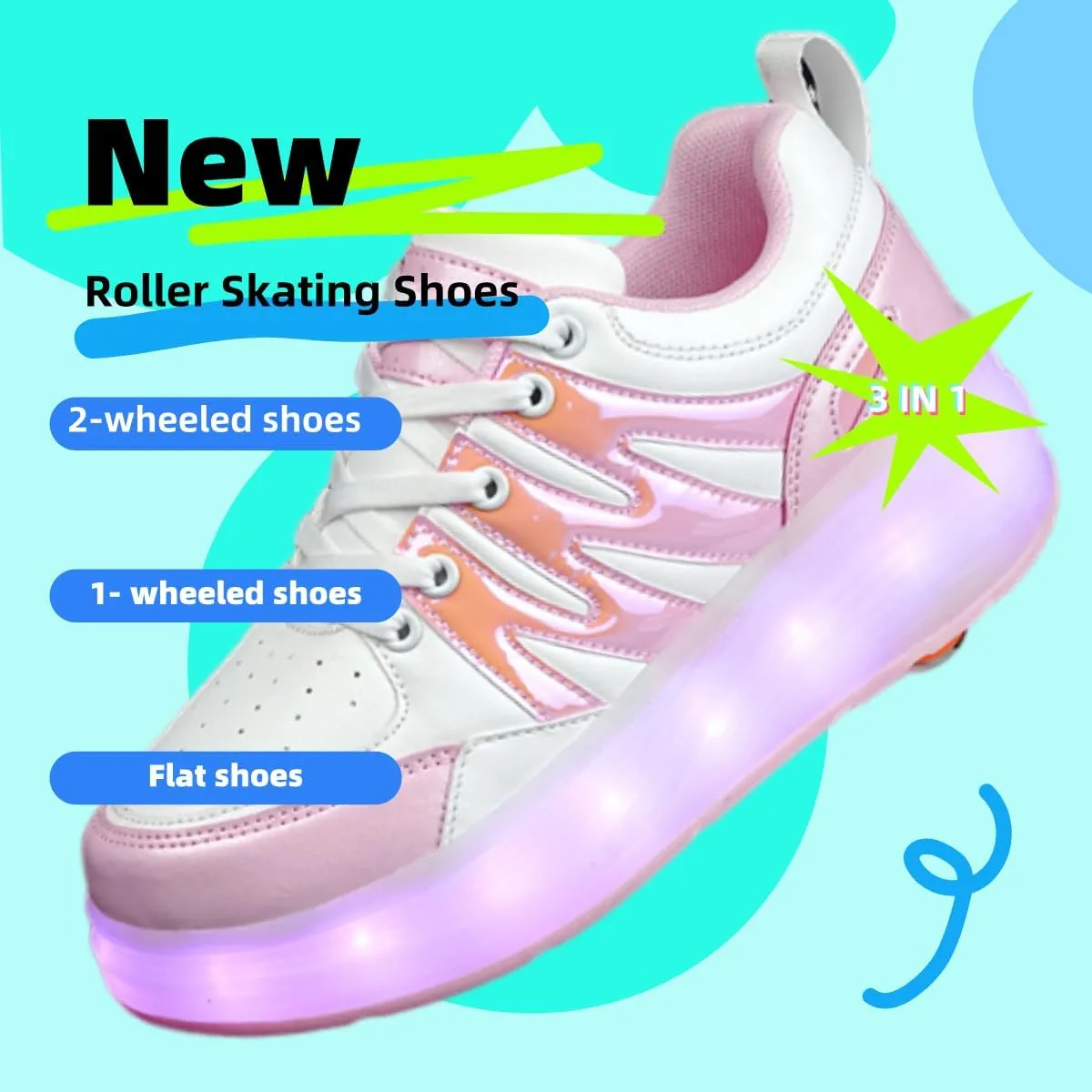 Kids Roller Shoes - Upgraded 4 Wheels 16 LED Colorful Model Rechargeable Boys Girls Sneaker Retractable Skateboarding Wheels Shoes for Beginner More Balanced Party Birthday Christmas Best Gift
