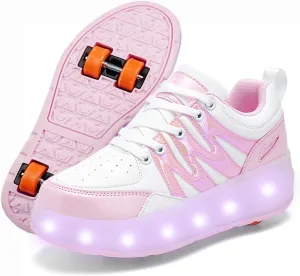 Kids Roller Shoes - Upgraded 4 Wheels 16 LED Colorful Model Rechargeable Boys Girls Sneaker Retractable Skateboarding Wheels Shoes for Beginner More Balanced Party Birthday Christmas Best Gift