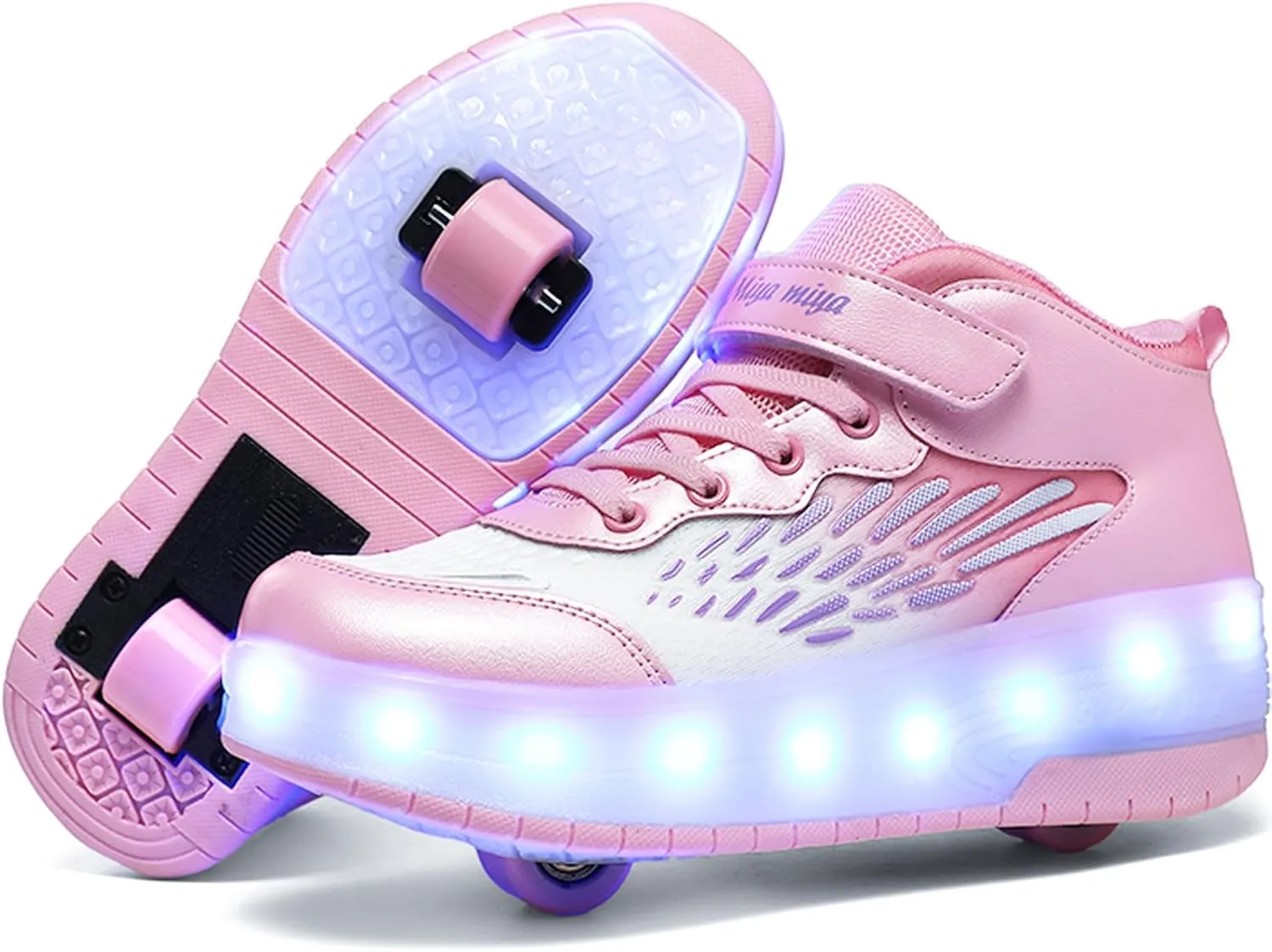 Kids Roller Shoes - Upgraded High-top Sneakers 2 Wheels 16 LED Colorful Model Rechargeable Boys Girls Sneaker Retractable Skateboarding Shoes for Beginner Party Birthday Christmas Best Gift