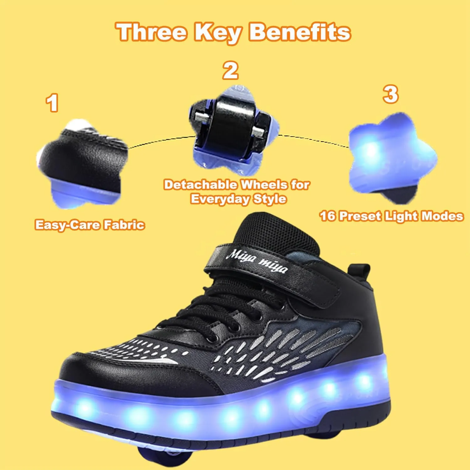 Kids Roller Shoes - Upgraded High-top Sneakers 2 Wheels 16 LED Colorful Model Rechargeable Boys Girls Sneaker Retractable Skateboarding Shoes for Beginner Party Birthday Christmas Best Gift