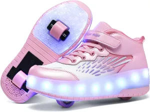 Kids Roller Shoes - Upgraded High-top Sneakers 2 Wheels 16 LED Colorful Model Rechargeable Boys Girls Sneaker Retractable Skateboarding Shoes for Beginner Party Birthday Christmas Best Gift