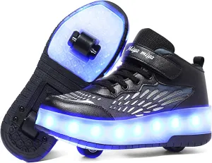 Kids Roller Shoes - Upgraded High-top Sneakers 2 Wheels 16 LED Colorful Model Rechargeable Boys Girls Sneaker Retractable Skateboarding Shoes for Beginner Party Birthday Christmas Best Gift