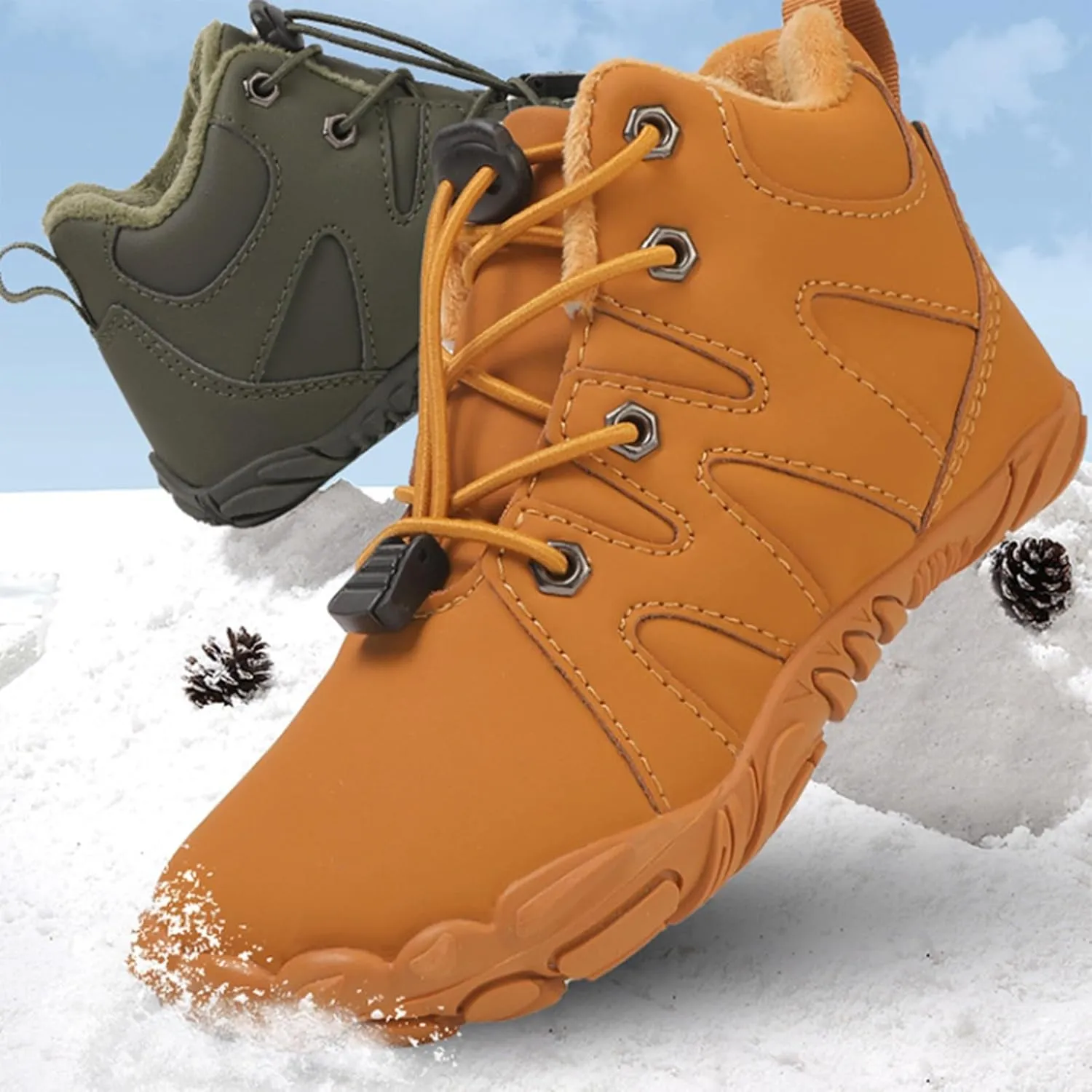 Kids Water Proof Barefoot Shoes for Boys Girls Fall Winter Warm 𝐐uick 𝗗ry Shoe Toddler Slip on Wide Toe Box Hiking