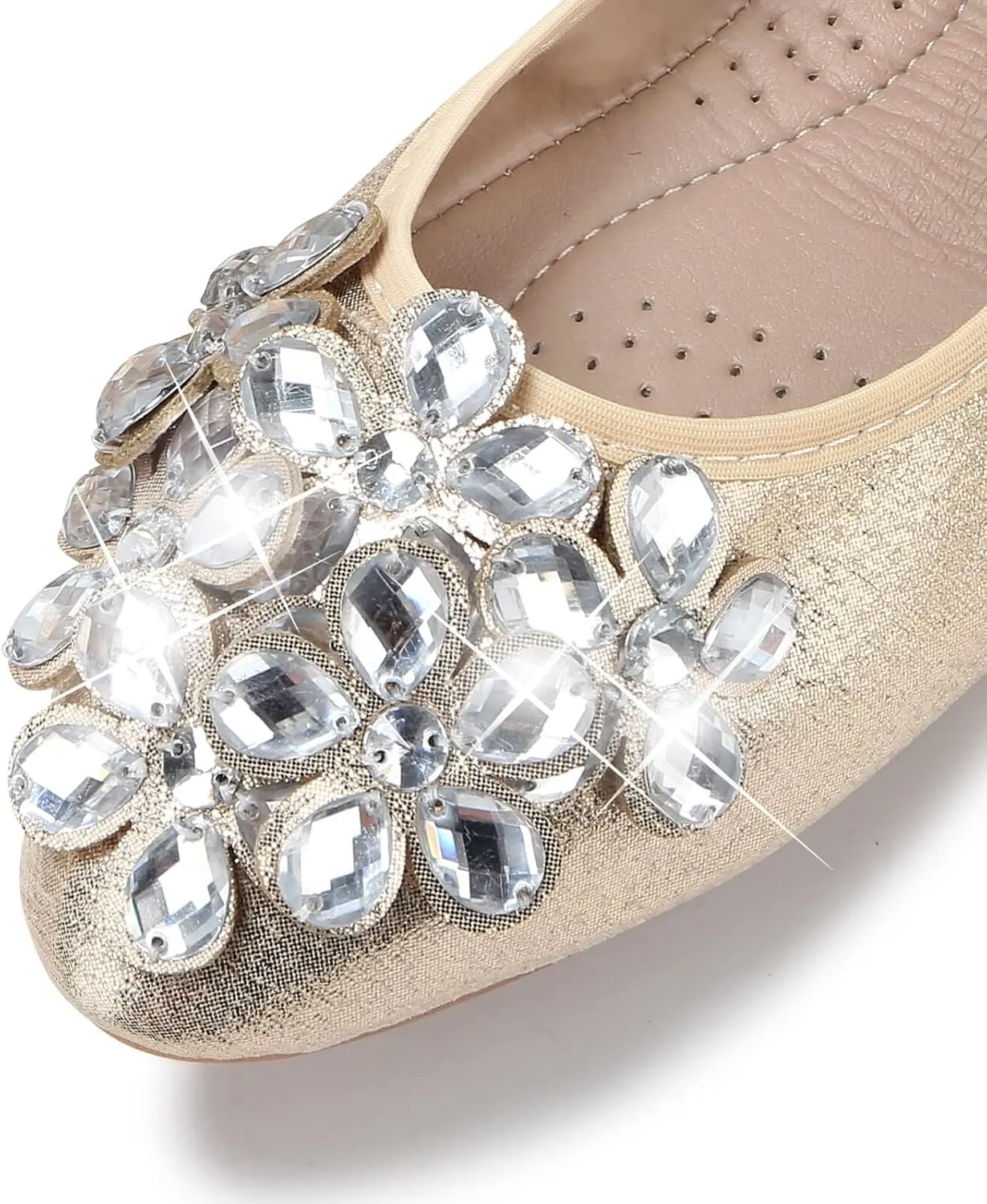 Kosseco Women's Ballet Flats,Pointed Toe Collapsible Rhinestones Shiny Rhinestone Comfort Slip-On Flats