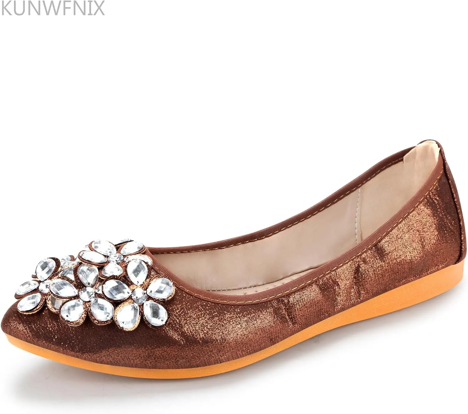 KUNWFNIX Women Ballet Flats Rhinestone Wedding Ballerina Shoes Foldable Sparkly Comfort Slip on Flat Shoes
