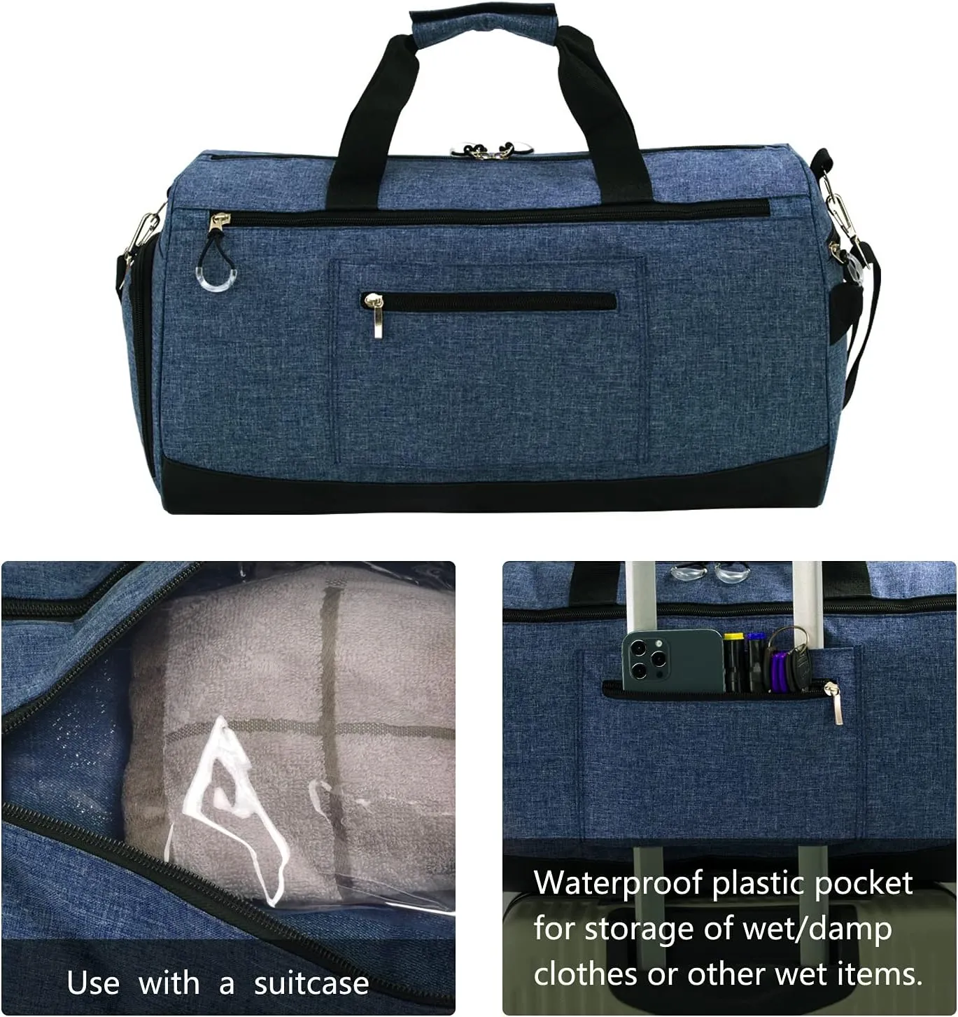 Kuston Sports Gym Bag with Shoes Compartment &Wet Pocket Gym Duffel Bag Overnight Bag for Men and Women (Navy blue)