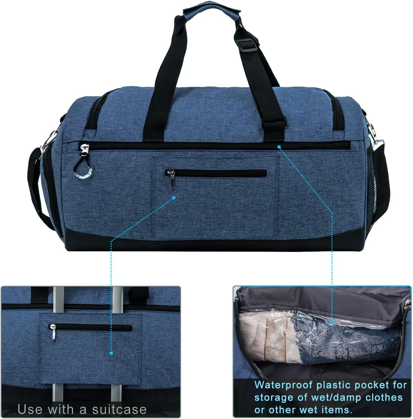 Kuston Sports Gym Bag with Shoes Compartment &Wet Pocket Gym Duffel Bag Overnight Bag for Men and Women