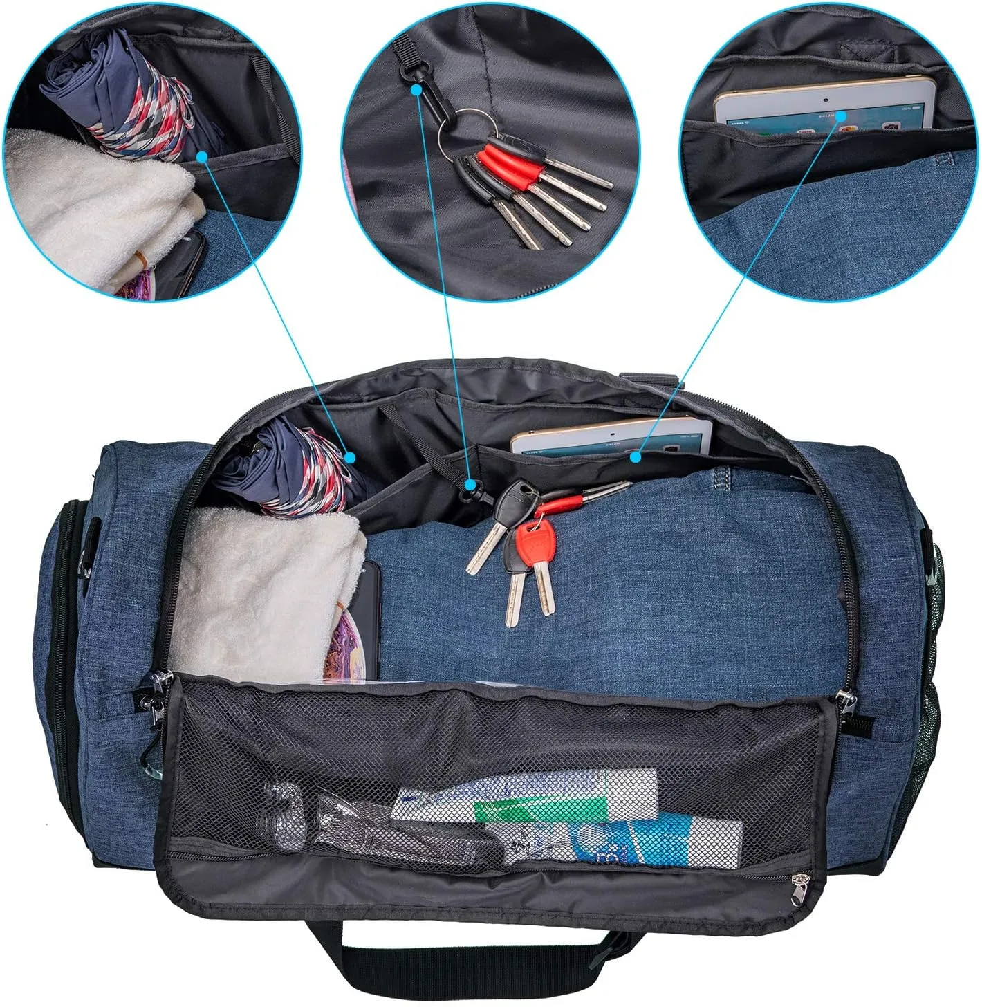 Kuston Sports Gym Bag with Shoes Compartment &Wet Pocket Gym Duffel Bag Overnight Bag for Men and Women