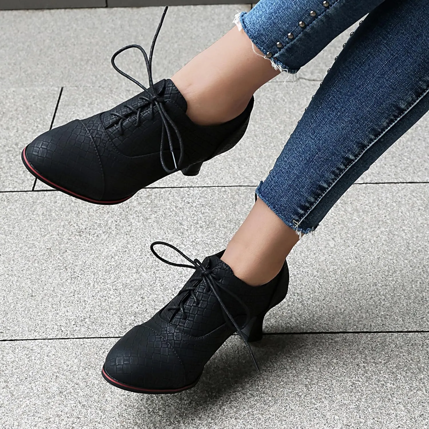 Lace Up Shoes Kitten Heel Women Brogue Oxford