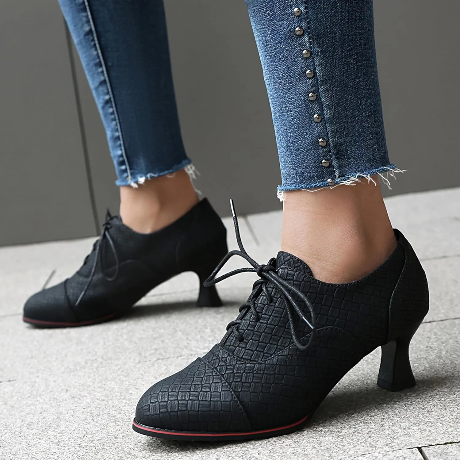Lace Up Shoes Kitten Heel Women Brogue Oxford