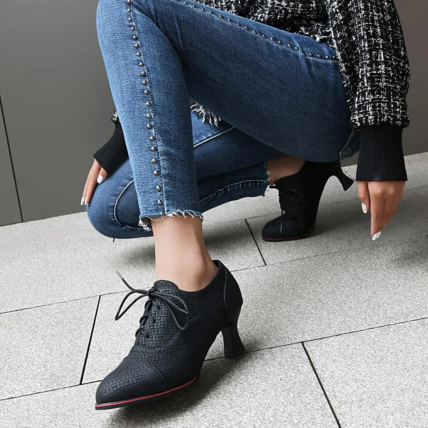 Lace Up Shoes Kitten Heel Women Brogue Oxford