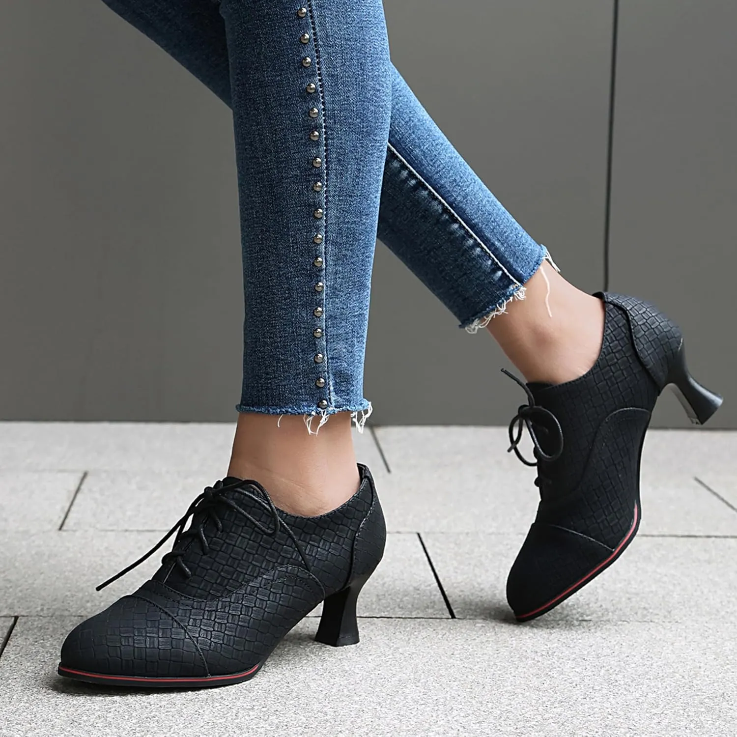 Lace Up Shoes Kitten Heel Women Brogue Oxford