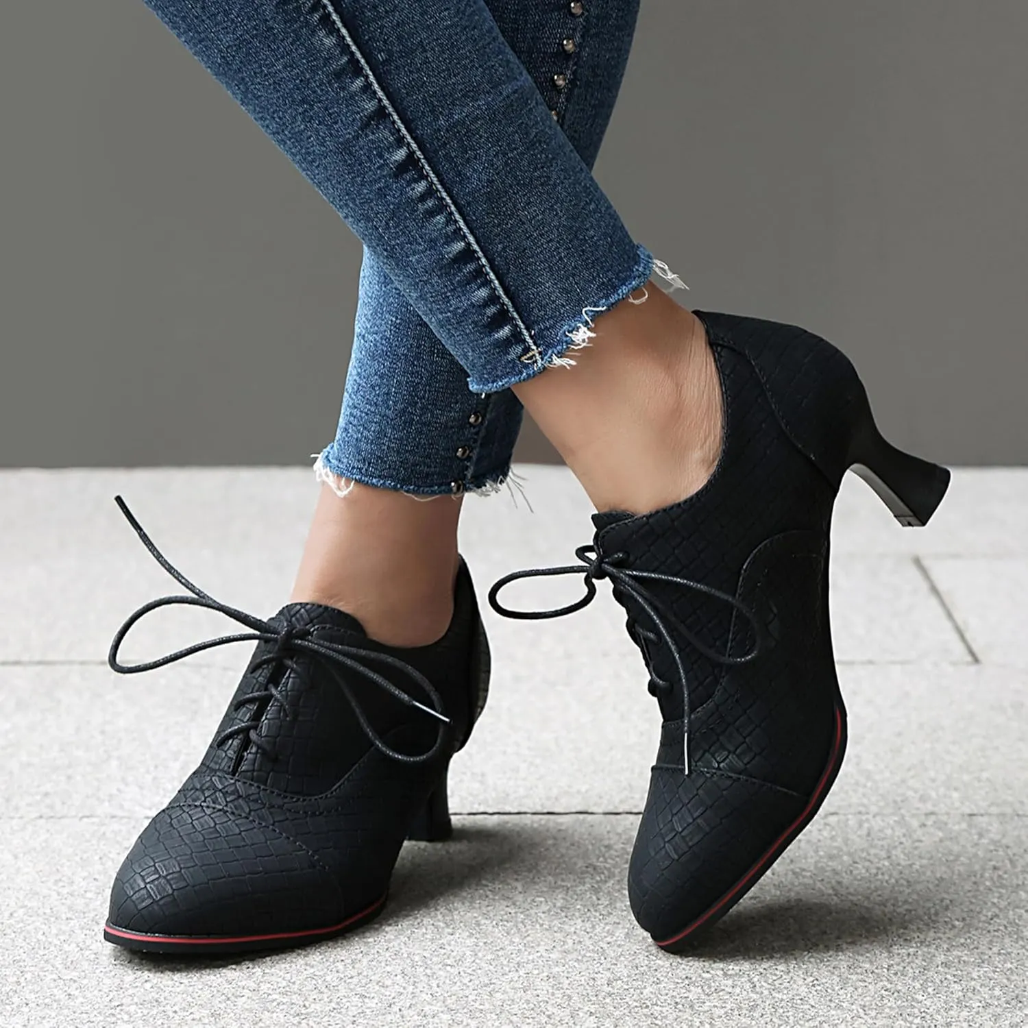 Lace Up Shoes Kitten Heel Women Brogue Oxford