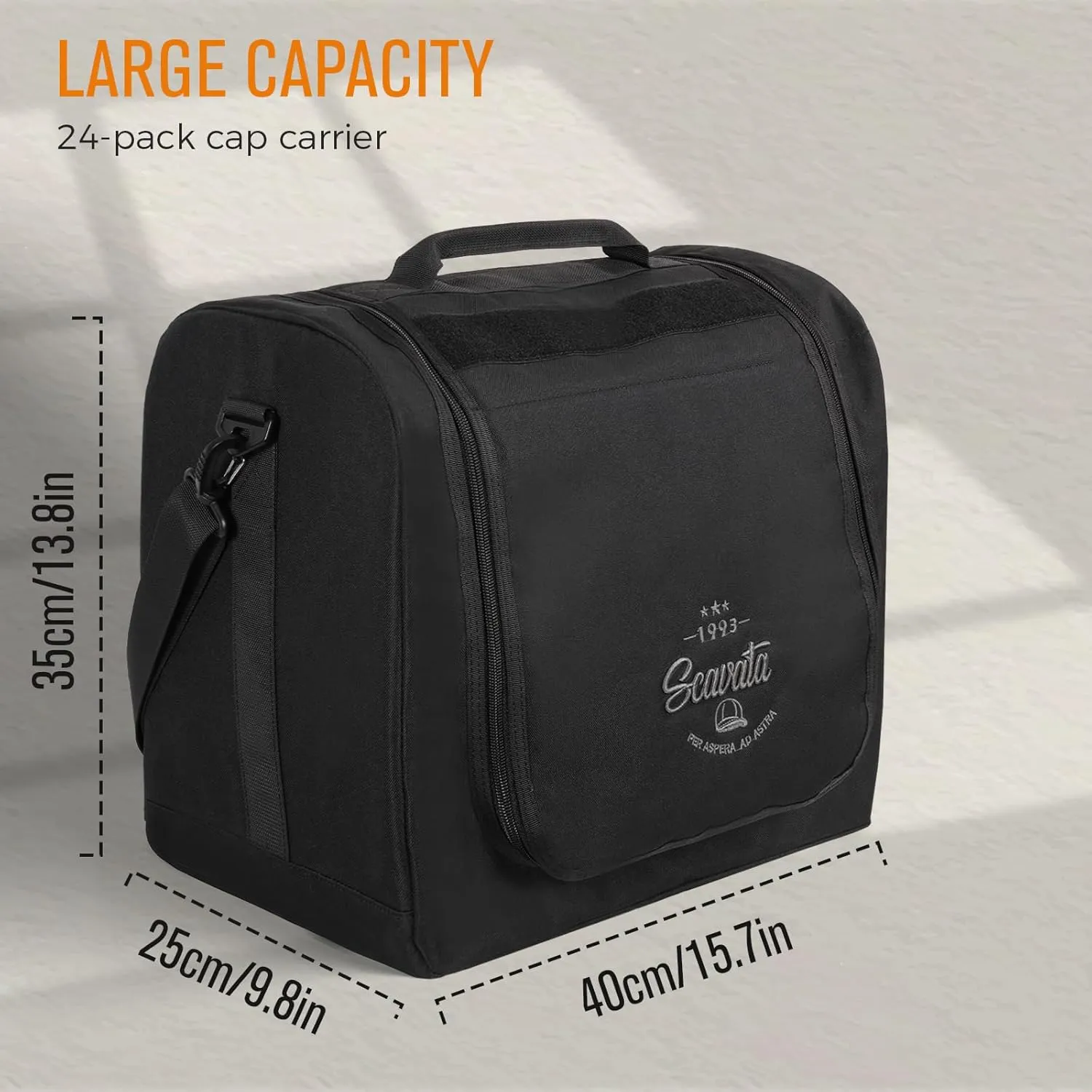 Large Hat Bag for Baseball Caps, Hat Organizer Bag for Traveling & Moving, Storing Snapback Cap, Portable Hat Carrier Holder Case for 20-24 Caps (Black)