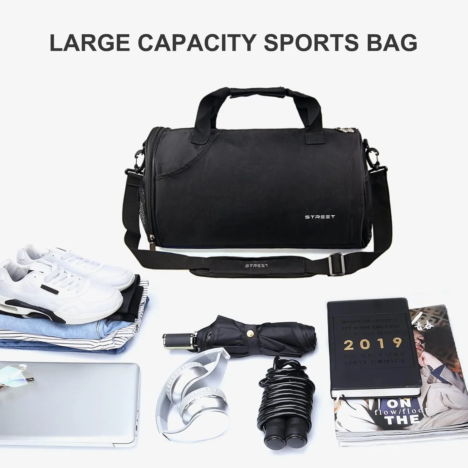Large Sports Gym Bag for Men Women with Wet Pocket & Shoes Compartment,Travel Duffel Bag
