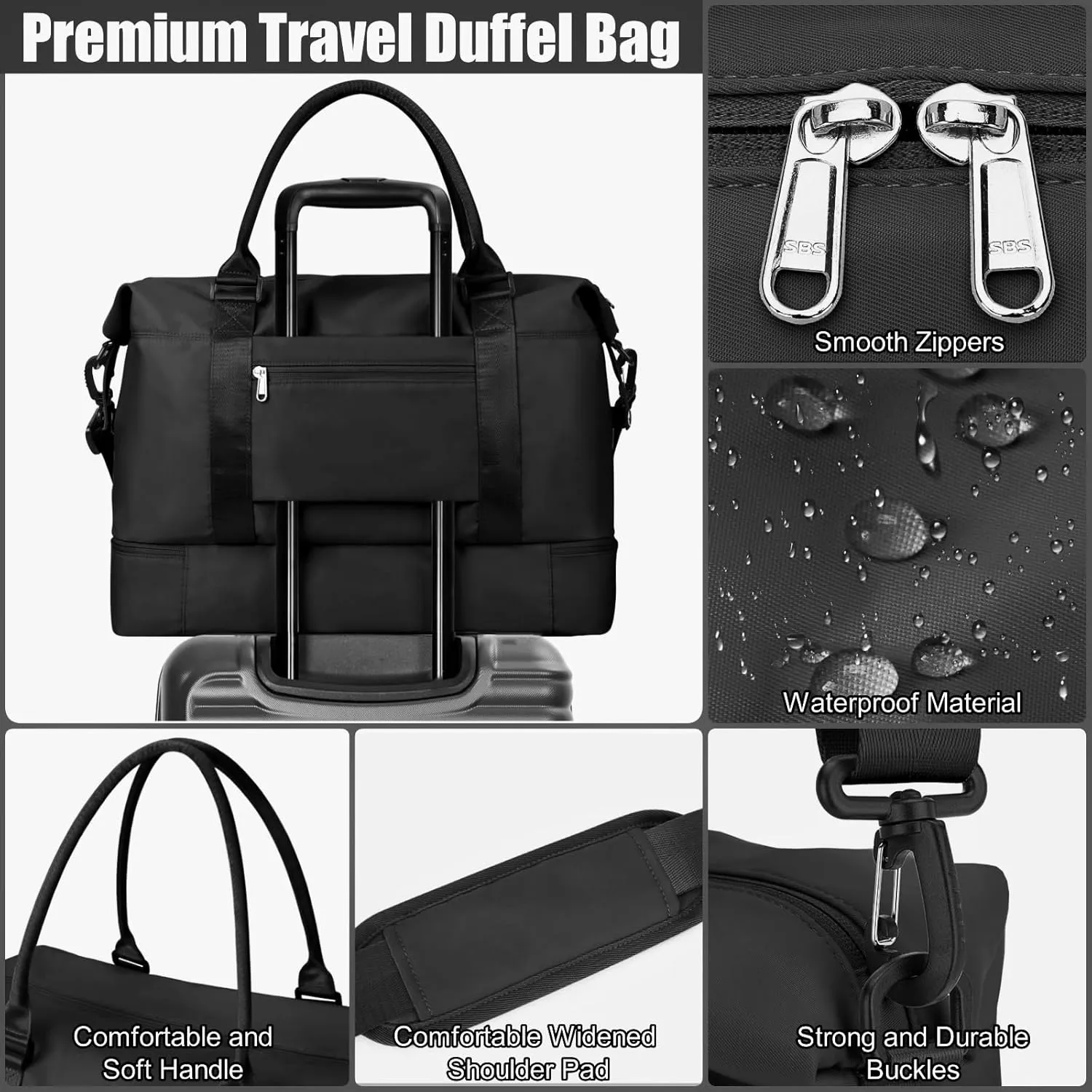 Large Travel Duffle Bag Weekender Bags for Women with Shoes Compartment, Travel Duffel Tote Carry on Overnight Bag for Travel Business Trips, Sport Yoga Gym Bag with Wet Pocket (Black)