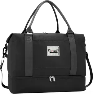 Large Travel Duffle Bag Weekender Bags for Women with Shoes Compartment, Travel Duffel Tote Carry on Overnight Bag for Travel Business Trips, Sport Yoga Gym Bag with Wet Pocket (Black)