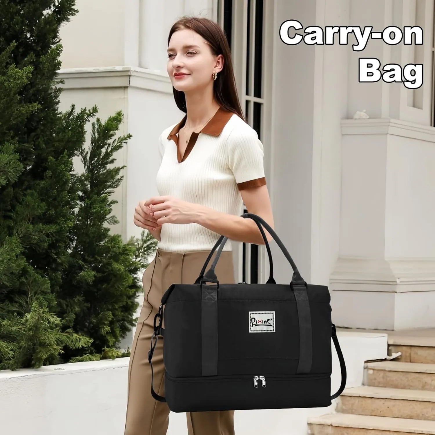 Large Travel Duffle Bag Weekender Bags for Women with Shoes Compartment, Travel Duffel Tote Carry on Overnight Bag for Travel Business Trips, Sport Yoga Gym Bag with Wet Pocket (Black)