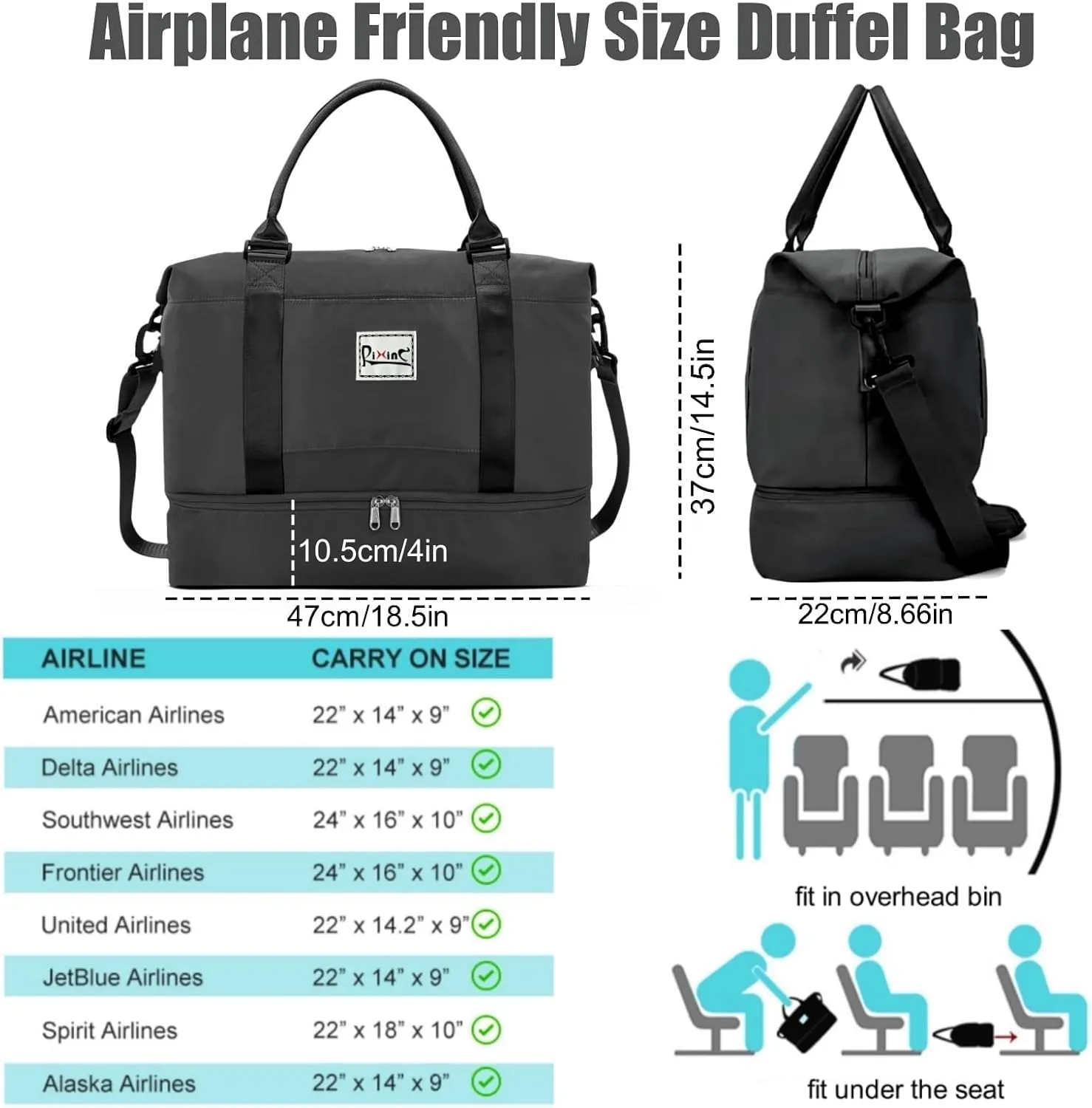 Large Travel Duffle Bag Weekender Bags for Women with Shoes Compartment, Travel Duffel Tote Carry on Overnight Bag for Travel Business Trips, Sport Yoga Gym Bag with Wet Pocket (Black)