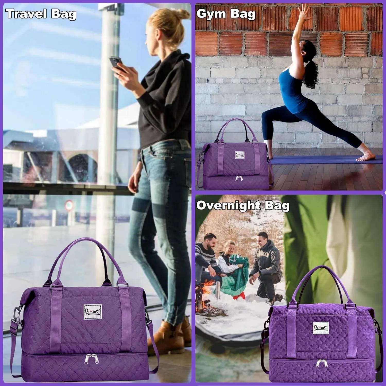 Large Travel Duffle Bag Weekender Bags for Women with Shoes Compartment, Travel Duffel Tote Carry on Overnight Bag for Travel Business Trips, Sport Yoga Gym Bag with Wet Pocket (Dark Purple)