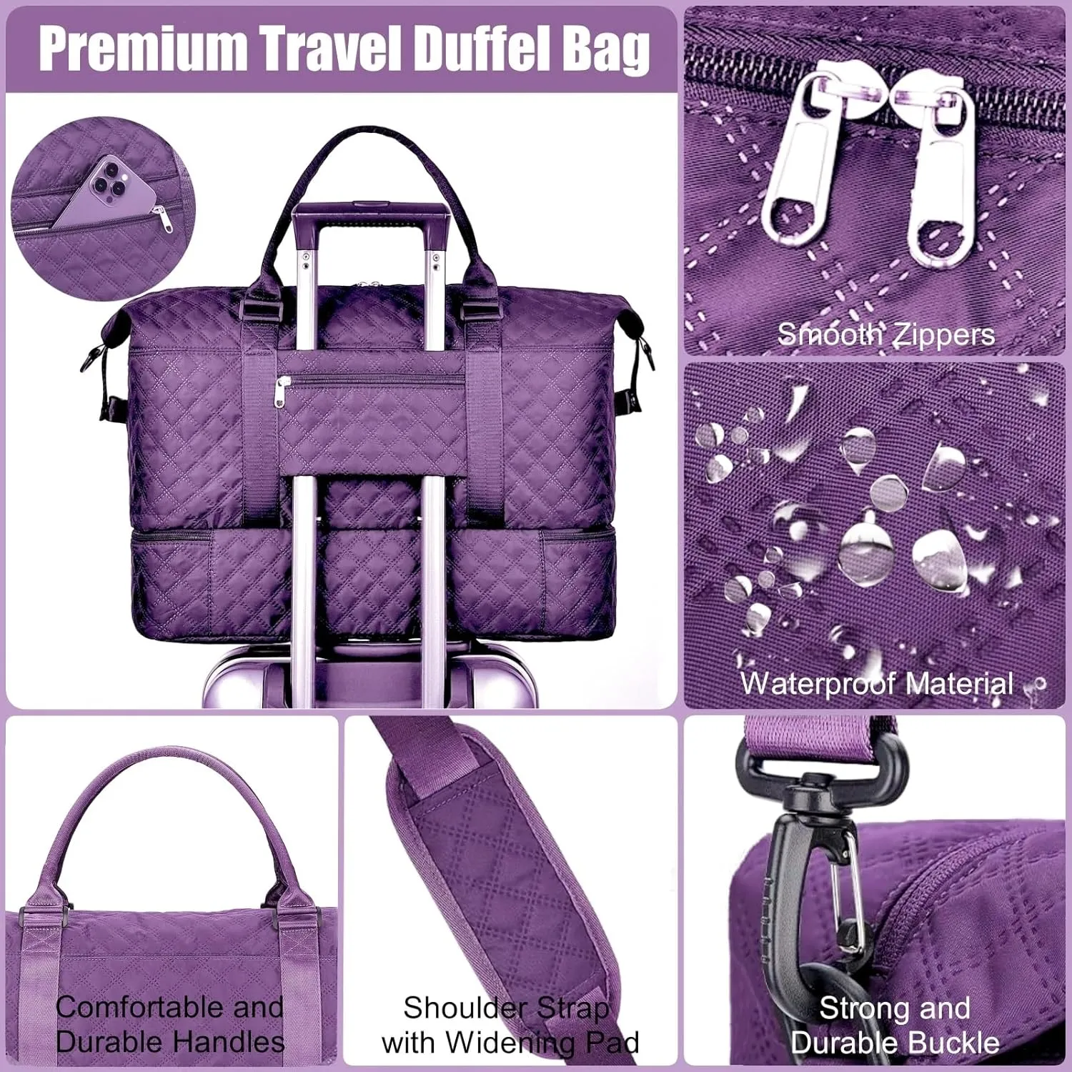 Large Travel Duffle Bag Weekender Bags for Women with Shoes Compartment, Travel Duffel Tote Carry on Overnight Bag for Travel Business Trips, Sport Yoga Gym Bag with Wet Pocket (Dark Purple)