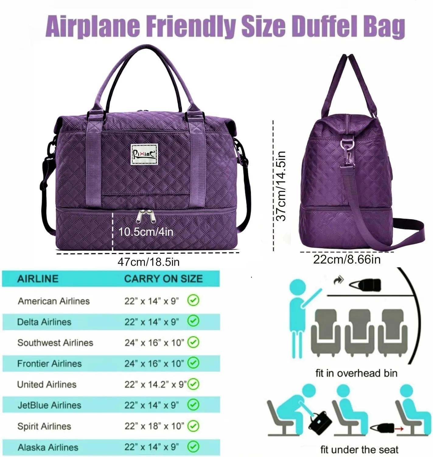 Large Travel Duffle Bag Weekender Bags for Women with Shoes Compartment, Travel Duffel Tote Carry on Overnight Bag for Travel Business Trips, Sport Yoga Gym Bag with Wet Pocket (Dark Purple)