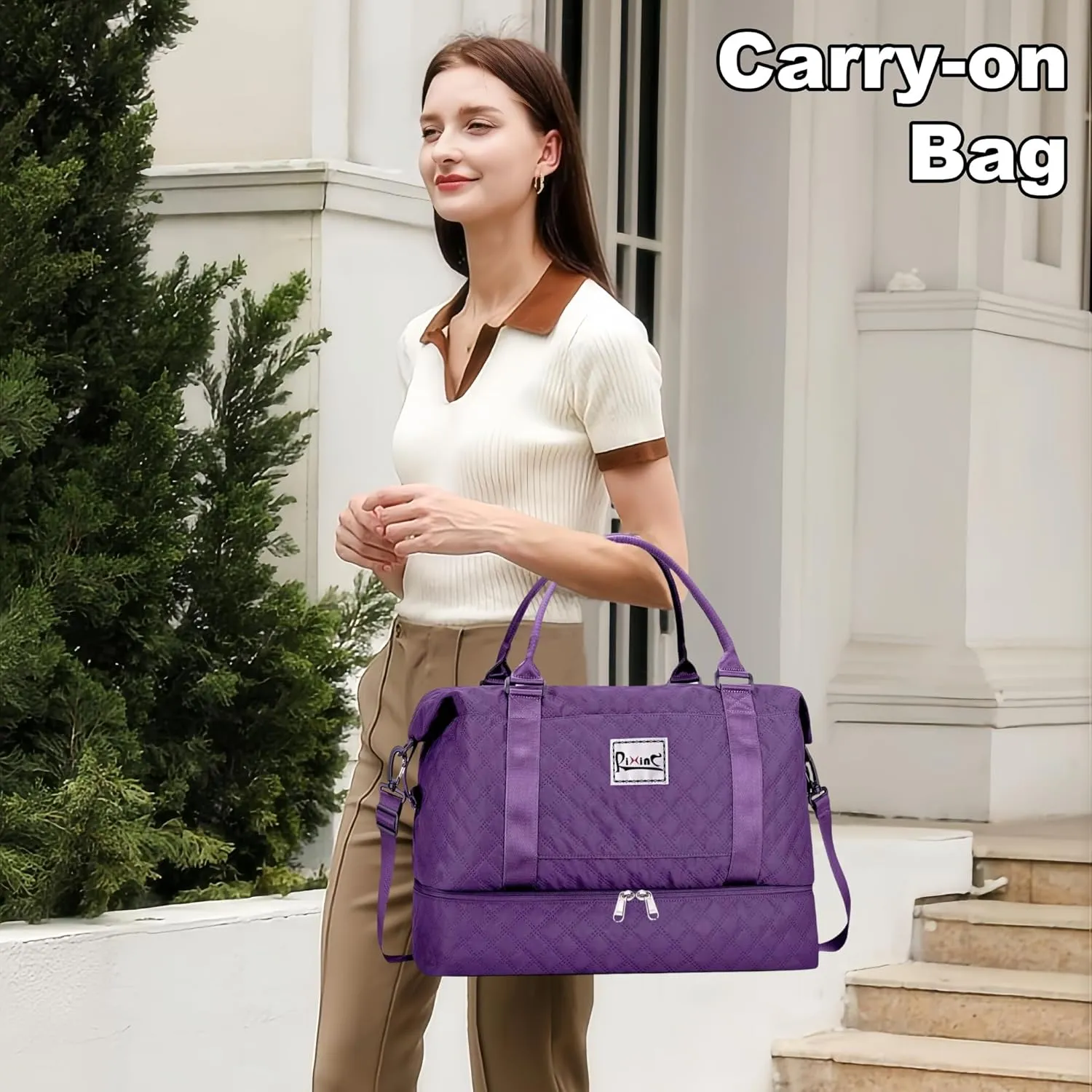 Large Travel Duffle Bag Weekender Bags for Women with Shoes Compartment, Travel Duffel Tote Carry on Overnight Bag for Travel Business Trips, Sport Yoga Gym Bag with Wet Pocket (Dark Purple)