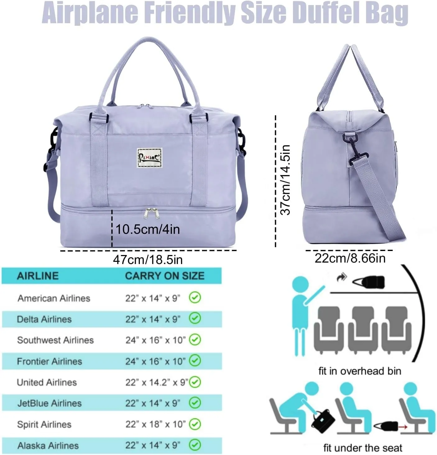Large Travel Duffle Bag Weekender Bags for Women with Shoes Compartment, Travel Duffel Tote Carry on Overnight Bag for Travel Business Trips, Sport Yoga Gym Bag with Wet Pocket (Grey)