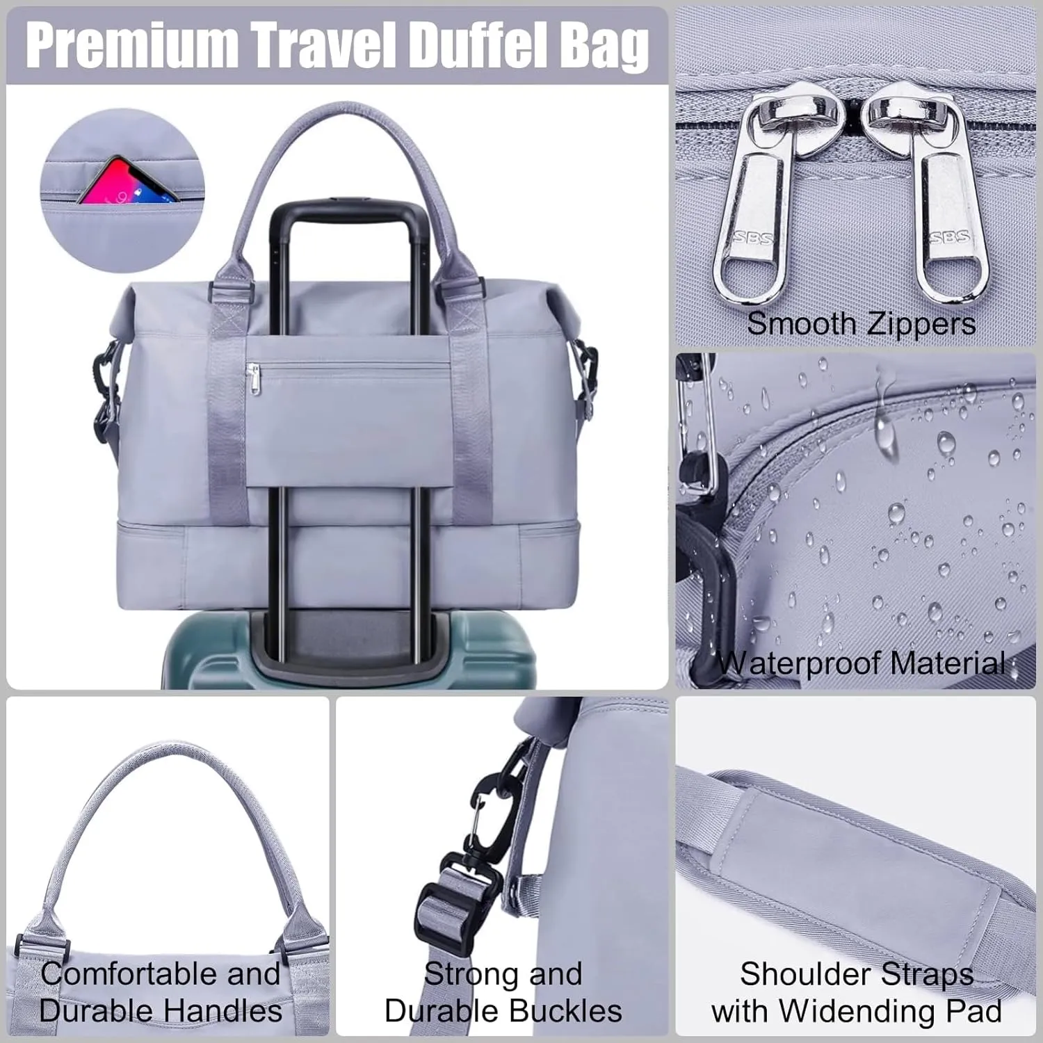 Large Travel Duffle Bag Weekender Bags for Women with Shoes Compartment, Travel Duffel Tote Carry on Overnight Bag for Travel Business Trips, Sport Yoga Gym Bag with Wet Pocket (Grey)