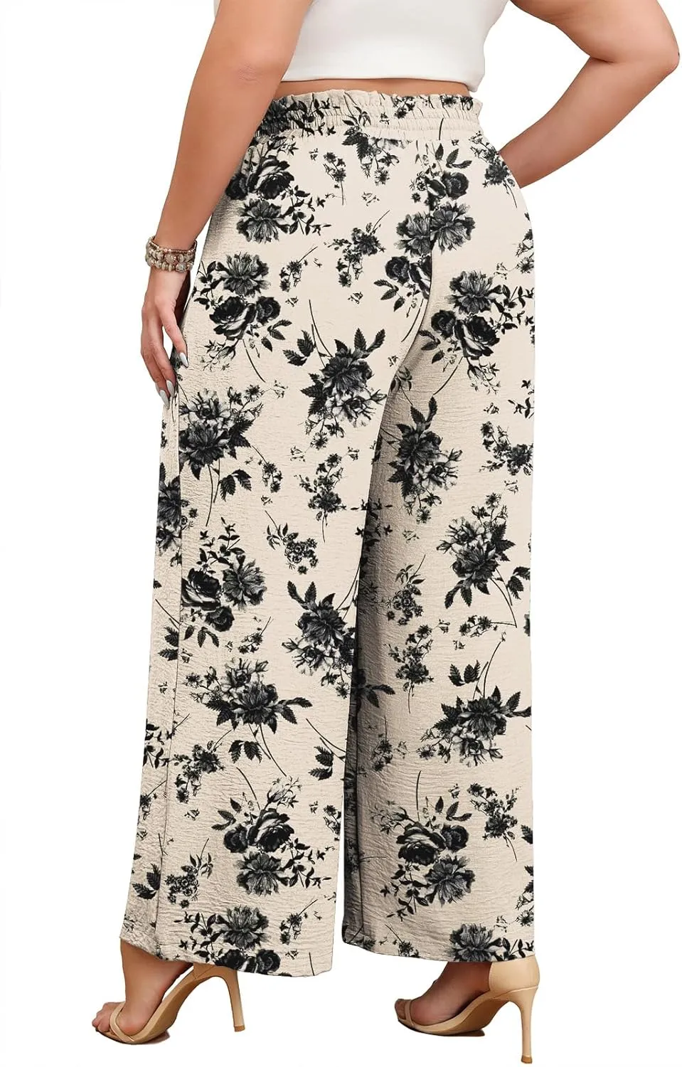 Lastshe Plus Size Wide Leg Pants for Women Elastic High Waisted Drawstring Loose Lounge Long Palazzo Trousers with Pockets