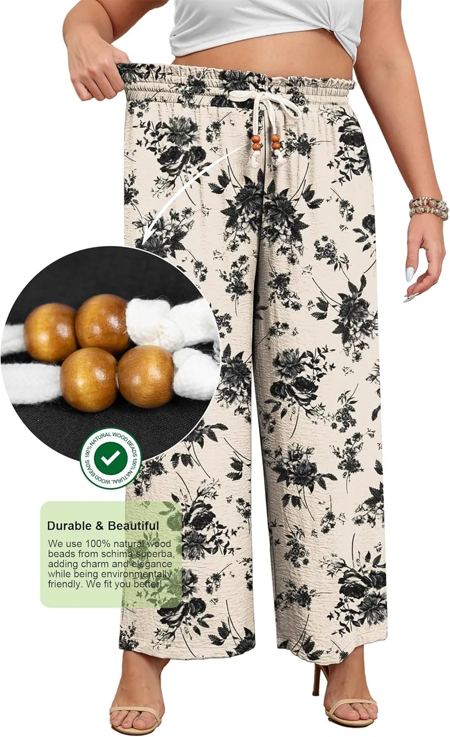 Lastshe Plus Size Wide Leg Pants for Women Elastic High Waisted Drawstring Loose Lounge Long Palazzo Trousers with Pockets