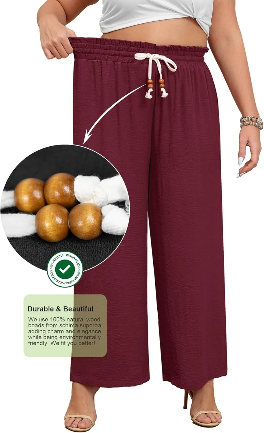Lastshe Plus Size Wide Leg Pants for Women Elastic High Waisted Drawstring Loose Lounge Long Palazzo Trousers with Pockets