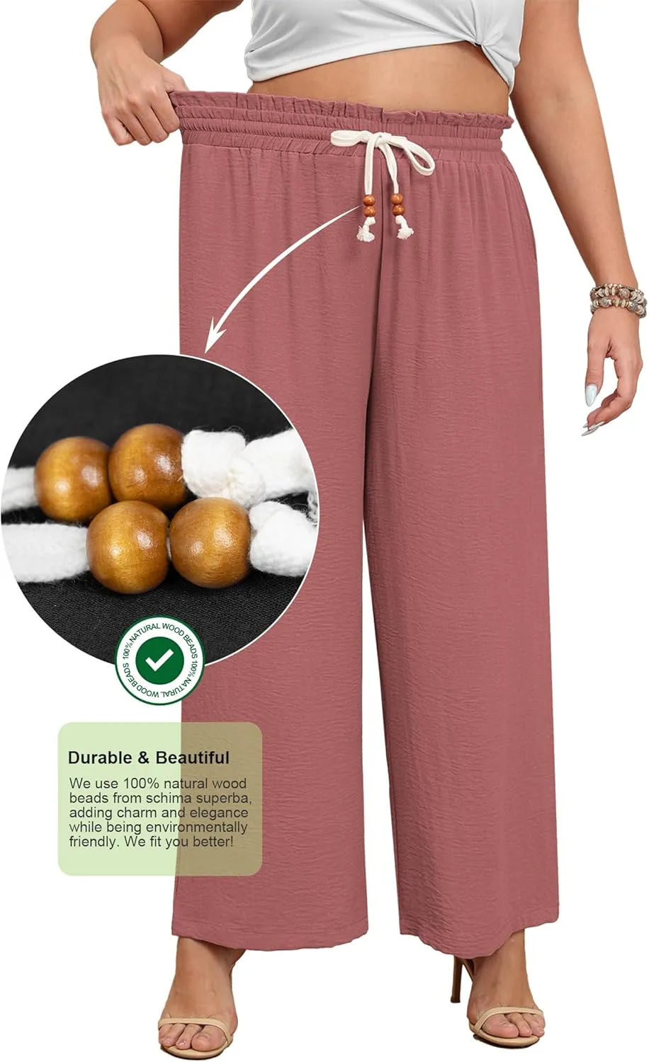 Lastshe Plus Size Wide Leg Pants for Women Elastic High Waisted Drawstring Loose Lounge Long Palazzo Trousers with Pockets