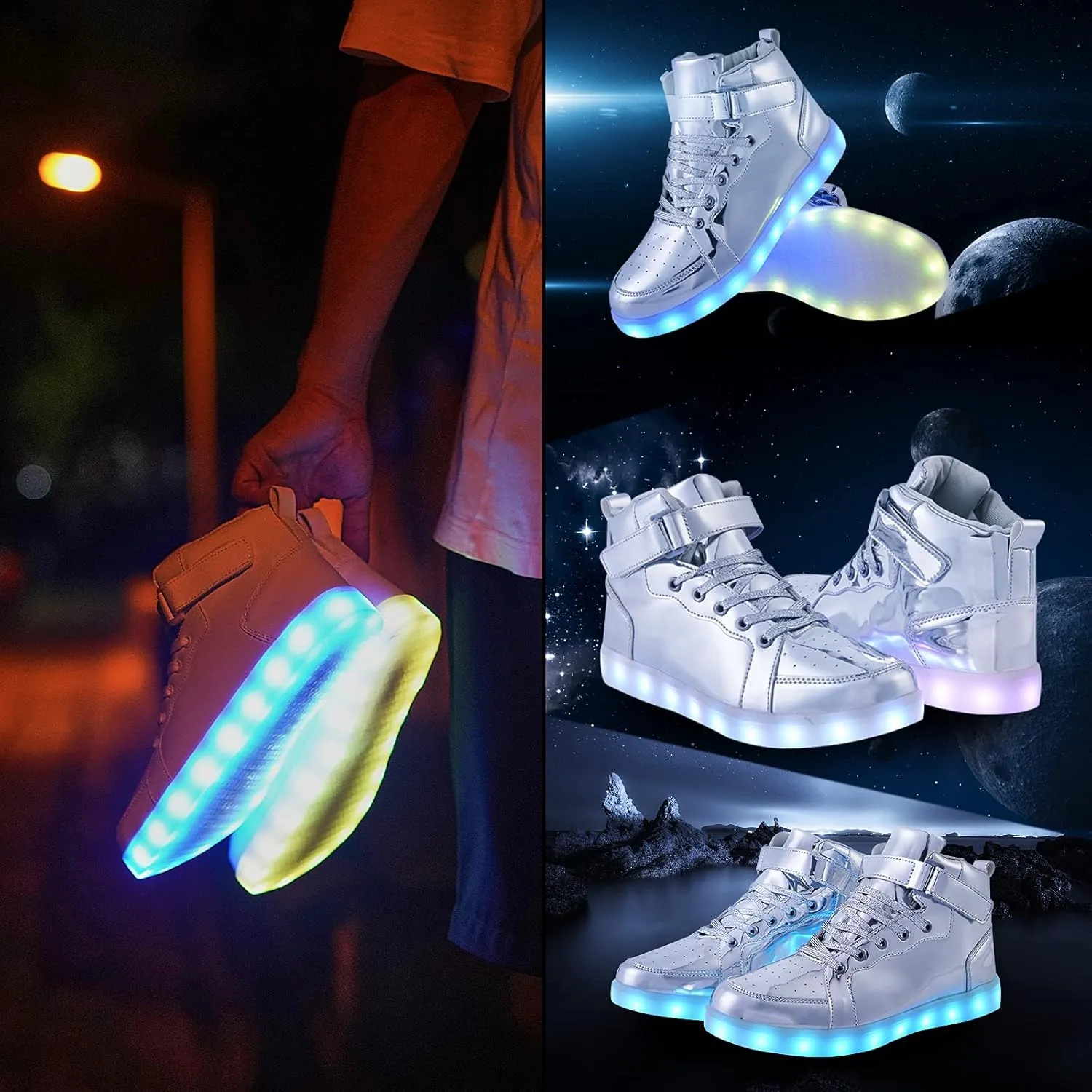 Led Light Up Shoes for Kids High Top Sneakers for Boys Girls Hip-Hop Dancing Shoes for Halloween Christmas Party with USB Charging