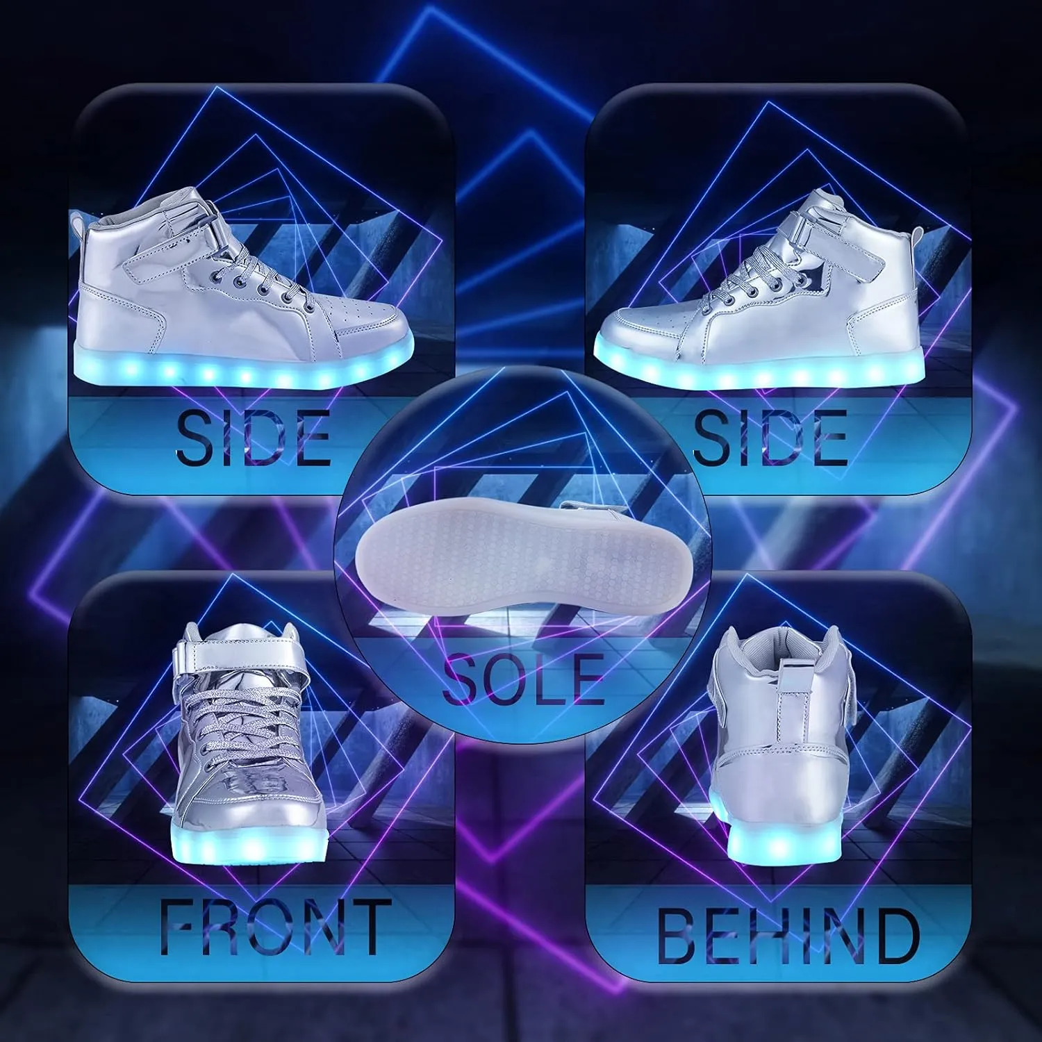Led Light Up Shoes for Kids High Top Sneakers for Boys Girls Hip-Hop Dancing Shoes for Halloween Christmas Party with USB Charging