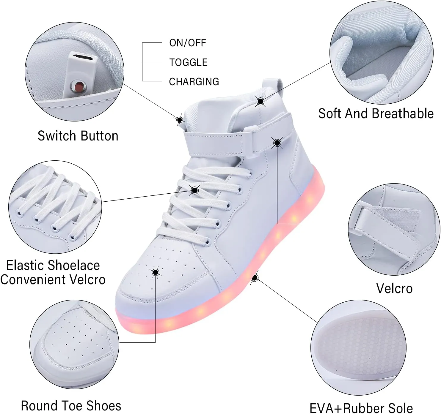 Led Light Up Shoes for Kids High Top Sneakers for Boys Girls Hip-Hop Dancing Shoes for Halloween Christmas Party with USB Charging