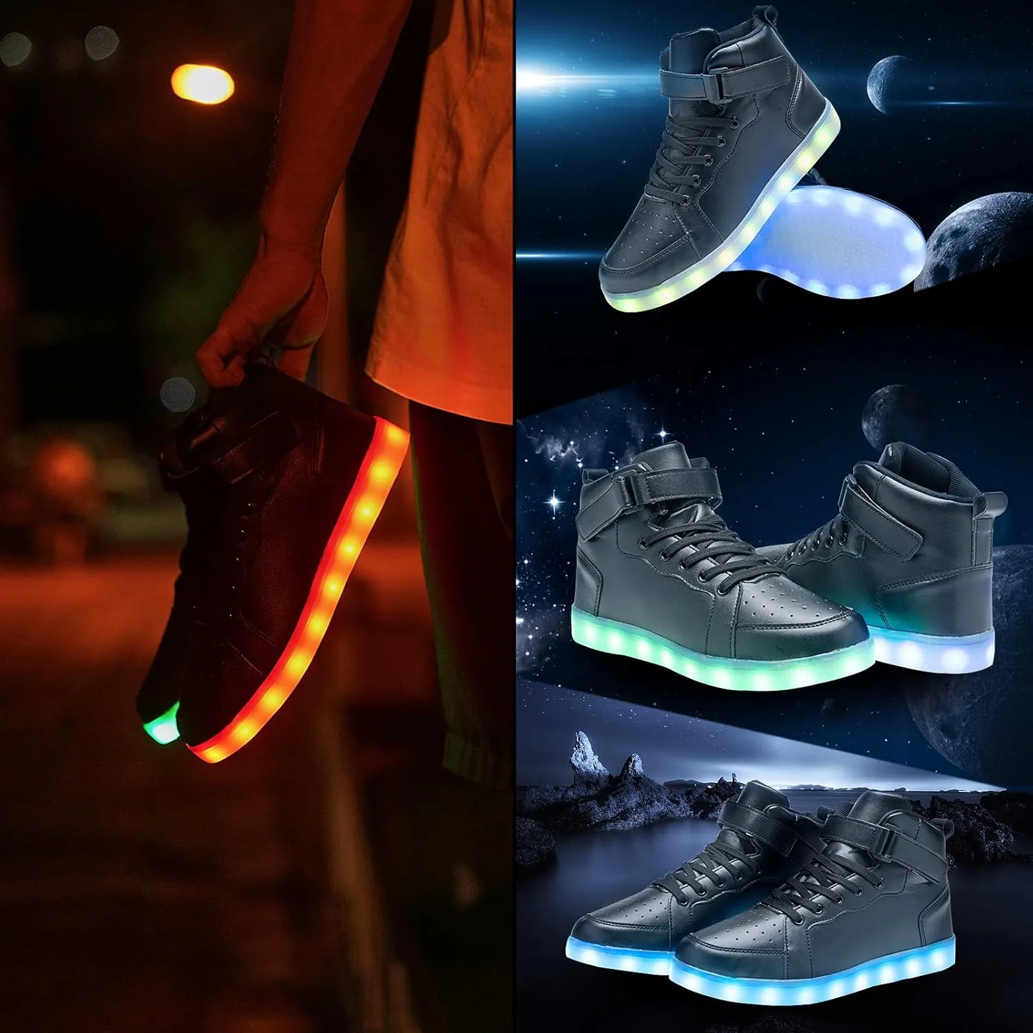 Led Light Up Shoes for Kids High Top Sneakers for Boys Girls Hip-Hop Dancing Shoes for Halloween Christmas Party with USB Charging
